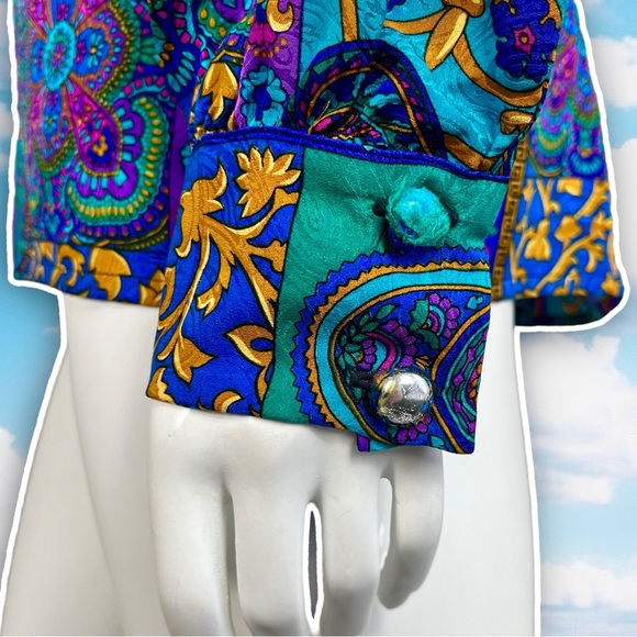 ADRIANNA PAPELL Vintage Silk Bright Paisley Balloon Sleeve Blouse Career Artsy - Picture 5 of 11